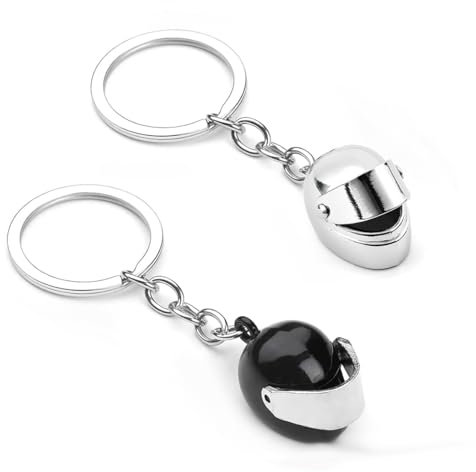 Bkemkri 2 Pièce Porte-Clés de Casque de Moto, Porte Clef Moto Locomotive de Mode, Porte Clef Casque, Porte Clé Scooter, Porte Clé Casque Moto pour Voiture, Sacs à Dos, Camping, Voyages (Noir e Argent)