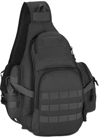 Explokit Taktischer Sling-Rucksack Molle Schultertasche Militär Crossbody Brusttasche strapazierfähiger Ein-Schulter-Tagesrucksack Schultertasche (#02-Schwarz)