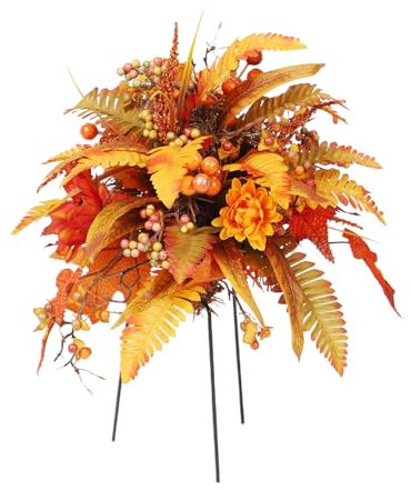 JYCRA Fausses Fleurs d'automne avec étagère en Métal, Branches de Feuilles D'érable Artificielles, Faux Pics d'automne, Décorations de Table d'automne, Centres de Table, Arrangements