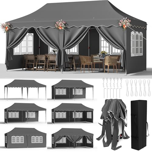Carpa Plegable 3x6, Carpas para Exteriores con 6 Paredes Laterales, Cenadores para Jardin UV 50+, con 12 Clavos Molidos y 6 PCS Sacos de Arena,3x6 Carpa para Camping Fiestas Bodas, Gris