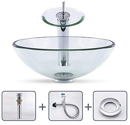 Waschbecken aus transparentem gehärtetem Glas Handwaschbecken Barrenförmiges Aufsatzbecken Waschbecken mit Wasserhahn und Zubehör(A,42X14.5CM)