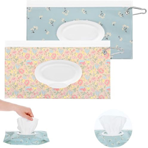 PEOVLVN 2 Pack Baby Wipes Dispenser Portable Travel Wipes Case Refillable Wet Wipes Container Reusable Wipes Pouch Wipe Holder for Diaper Bag Travel Strollers Backpacks