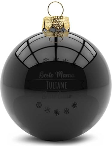 GRAVURZEILE Weihnachtskugel mit Gravur - Dein Wunschtext in 3 Zeilen - Personalisiert mit eigenem Text - Festliche Christbaumkugel für Paare als Weihnachtsdeko - Farbe: Schwarz Glänzend - Größe: 8 cm
