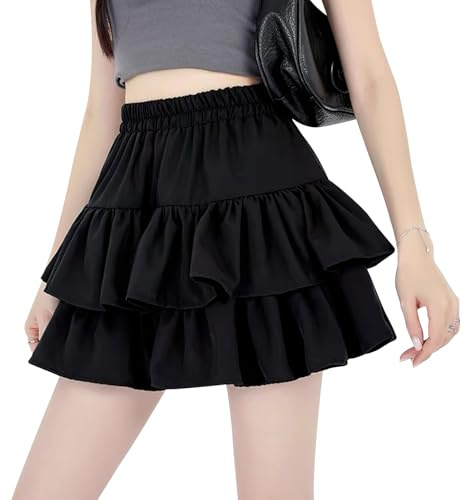 Lancry Black Mini High Waisted Ruffle Skirt - Frilly y2k Skirt for Summer & Autumn (S)
