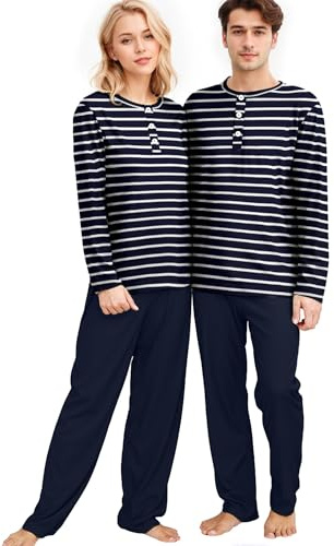 Amissz Pyjama assorti pour couple, pyjama pour couple, pyjama à carreaux, long pyjama de Noël pour homme et femme, ensemble deux pièces, pantalon de pyjama, vêtements de nuit, M