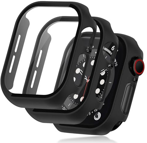 Seltureone 2 Stück Hülle für Apple Watch Series 6/5/4/SE/SE2 44mm Schutzhülle mit Displayschutz, Hard PC 360° Rundum Anti Kratz Anti Staub Ultradünne Schutzhülle - Schwarz