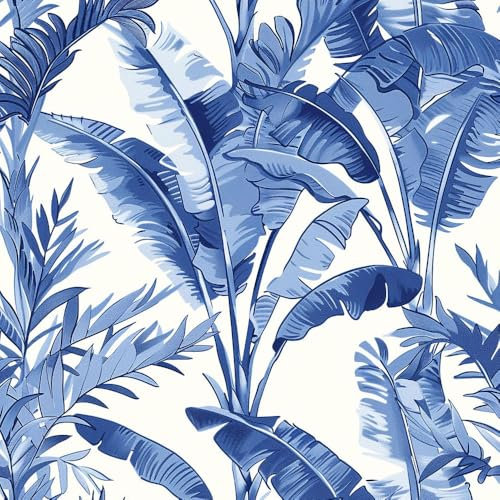 JIAOQSS Selbstklebende Tapete Blaue Palme Mustertapete Klebefolie Muster Möbelfolie Selbstklebend Möbelaufkleber Wasserdichte Klebetapete Vinyl Folie für Möbel Wand Schrank Küche