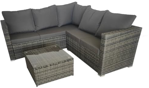 COZYBRITE Garden Corner Sofa Rattan Furniture Set 5 Seater Patio Outdoor Lounge Settee with Coffee Table All-weather SFS099-3