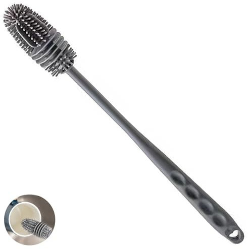 Long Baby Bottle Brush,Grey Silicone Bottle Brush,Water Bottle Cleaner For Baby Bottles, Sports Bottle, Vase, Thermoses,Glassware, Perfect For Smaller Diameter Bottle Openings