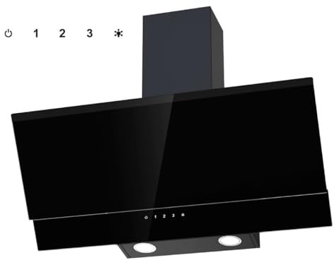 electriQ 80cm Angled Cooker Hood - Black Glass