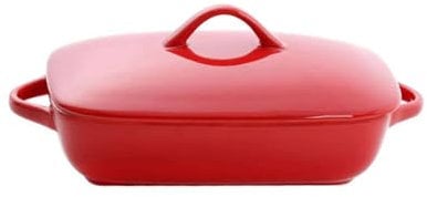 LYVQZPWLR El horno de cerámica, Fuente de cerámica for lasaña con tapa, fuente rectangular for tiramisú, fuente de porcelana for hornear pasta for horno, fuente roja(Rosso)