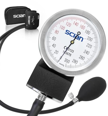 SCIAN Blutdruckmessgerät Manuelle mit europäischer Blutdruckmanschette (22-42 cm) und D-Ring, inklusive Tragetasche für Krankenpfleger, Ärzte, Senioren, Erwachsene, Schwarz