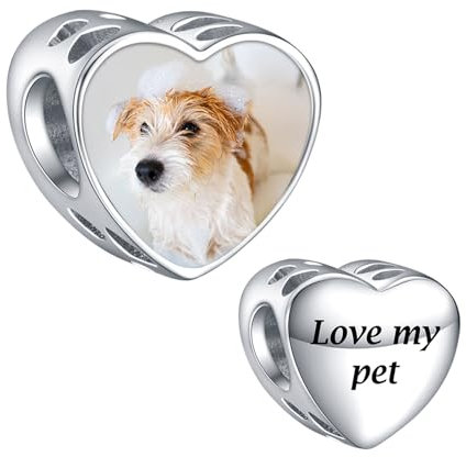 NINGAN Personalizzato Photo Charms 925 Argento Sterling Per Bracciali/Collana Cuore Personalizzato Picture Charms per le Donne Festa della Mamma (Amore il mio animale domestico)