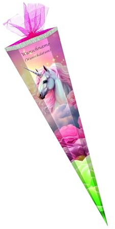 Schultüte mit Gravur / Zuckertüte / 85cm / eckig / Einhorn