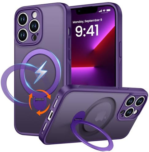 PuyaTeya Magnet-Ständer 360° für iPhone 13 pro Hülle, Matt-Violett | Kompatibel mit Magnetischer 16FT Military Drop Protection, Anti-Kratzer/Fingerabdruck Handyhülle für iPhone 13 pro