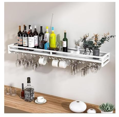 ZCXMNL Weinregal zur Wandmontage mit Weinglashalter, hängendes Weinregal, moderner minimalistischer Stil, Metall, Weinregal, Esszimmer, Küche, Wohnzimmer, Bar, dekorativer Weinschrank (Weiß, 60 x 20 x