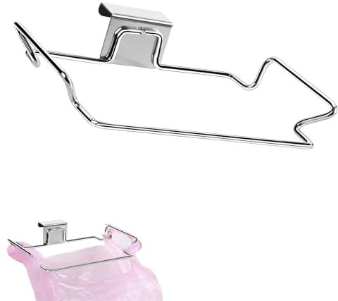 Hanging Trash Bag Holder, Stainless Steel Trash Bag Holder, Bin Bag Holder for Kitchen Cabinets Doors and Cupboards Towel Gloves Hanger