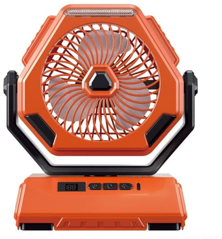 Leichter wiederaufladbarer Deckenventilator für Campingausflüge mit einstellbarer Geschwindigkeit und LED-Anzeige (Orange)