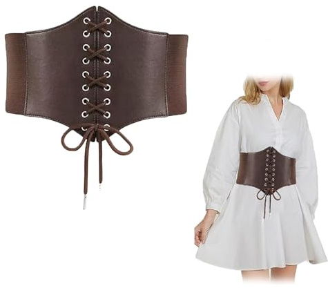 Rakiuty Frauen Tied Waspie Gürtel,Korsett Taille Gürtel Bustiers Korsetts,Elastisches Leder Corsage für Damen,Corset Halloween Piratengürtel,Damen Schnürkorsett gebundener,Kaffeefarbe