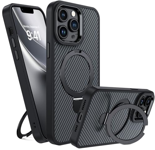 GUAGUA Magnetisch Handyhülle für iPhone 13 Pro Max Hülle [Kompatibel mit MagSafe] mit Ring Ständer Carbon Fiber Muster Stoßfest Schutzhülle Case für iPhone 13 Pro Max (6,7'') Schwarz