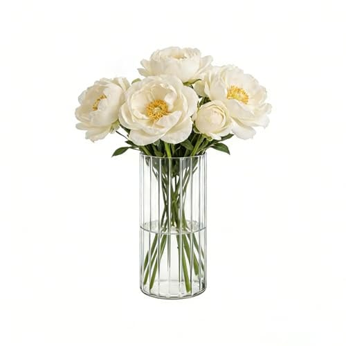 Koelaa Unzerbrechliche Vase, Bruchsichere Kunststoff-Zylindervase, Acryl Modern Blumenvasen, Geriffelte Klare Vasen für Blumenarrangements, Hochzeits-Mittelstücke, Heimwerken, Tischdeko - 10x20cm