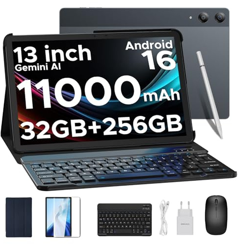 DOOGEE Tab E3 Pro Android 16 Tablet 13 Pulgadas, 32GB+256GB 11000mAh Tablet con Teclado y Lápiz y Ratón, 4G LTE Tableta Grande, Helio G100 Octa Core Gemini AI, Widevine L1/13MP+8MP/GPS/OTG Tablets PC