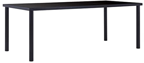QUAHEAS Table à manger moderne noire en verre trempé et métal 200 x 100 x 75 cm - Table de cuisine facile d'entretien pour salle à manger, petit-déjeuner et salon - Meuble stable pour la maison.
