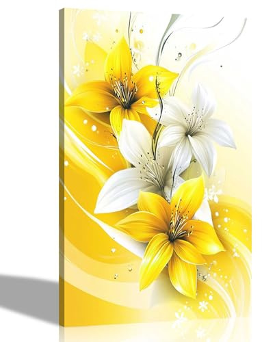 Artley Prints - Abstract Yellow Lily Flowers Canvas Prints Flower Wall Art for Hanging Garden Ready to Hang 60 x 40cm (24 x 16 inches) A2