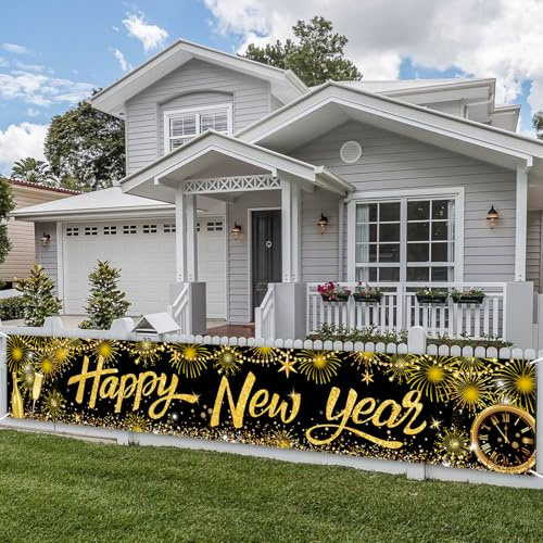 PartyYaa Silvester Banner, 2026 Neujahr Deko Party Stoff Hintergrund Dekoration, Lang 2026 Frohes Neues Jahr Banner für Drinnen & Draußen, 270 x 40cm