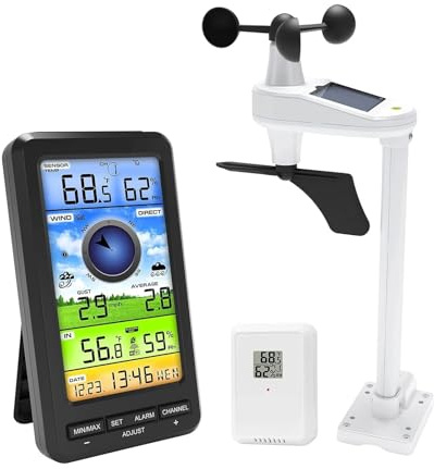 WiFi Anemometer Weather Station - Wireless Digital Thermometer Hygrometer With Indoor/Outdoor Wind Speed/Direction Sensor Weather Forecast