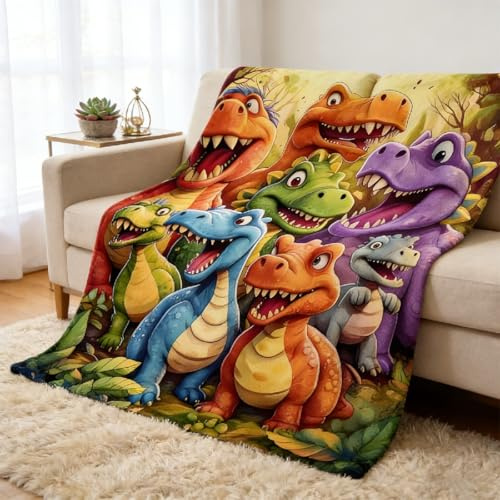 MOFXWHE Dinosaurier-Decke 150x130 cm, superweiche Kuscheldecke für Kinder Jungen Mädchen, Fleece-Dino-Decke für Kinder, große gemütliche Tagesdecke als Geschenk für Bett, Couch, Sofa