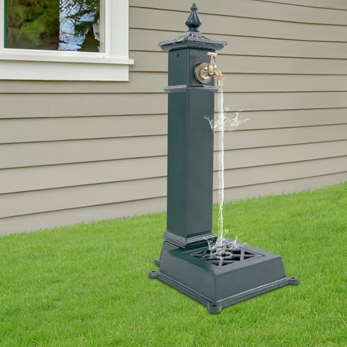Colonne d'eau de jardin avec robinet et bassin, fontaine en fonte, colonne d'eau de jardin, rétro, 30,5 x 33 x 73 cm