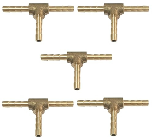 Confezione da 5 raccordi a T in ottone con diametro esterno da 4 mm, raccordo a 3 vie per acqua, gas, olio