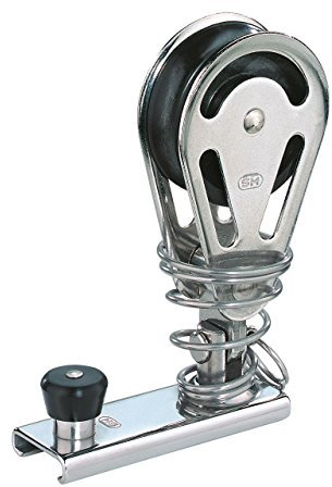 Schlitten für Schiene 20 x 3 mm - Block Gleitlager 12 mm (1 Rolle, Bügel), Feder