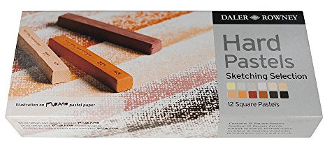Daler-Rowney Artists' Hard Square Pastel Sketching Set, 12 Assorted Colours, Ideal for Professional Artists & Students