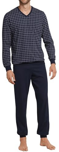 Schiesser Herren Lang Mit Bündchen - Nightwear Set Zweiteiliger Schlafanzug, Dunkelblau_159618, 62 EU