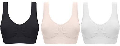 UtopyaUK 3 Pack Comfort Bra Padded Women Girls Crop Top Seamless Sleep in Yoga Bralette Leisure Stretch Sports Vest Wide Straps Value Pack Wire Free (X-Large, White/Black/Nude)