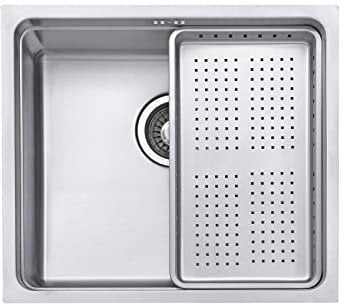 JASSFERRY Undermount Kitchen Sink Single Deep Bowl with Stainless Steel Dish Drainer Rack with Strainer Waste, 490 x 440 mm