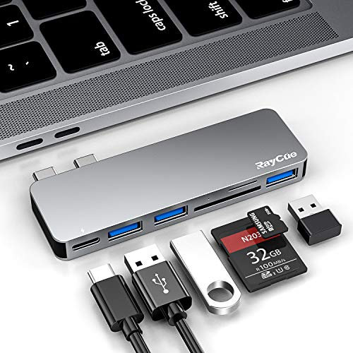 RayCue 6 in 1 USB-C Hub for MacBook Pro/Air M1/M2/M3 2023/2022/2021 13-16; USB 3.0 Ports, SD/TF Card Reader, Thunderbolt 3 PD Port