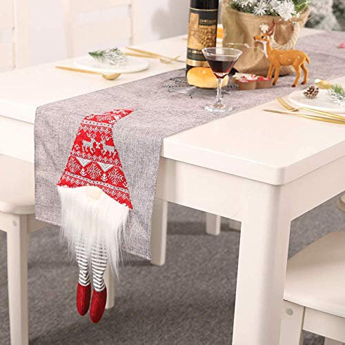 Ewolee Weihnachten Tischläufer, GNOME Plüsch Schnurrbart Tischläufer Grau, Baumwolle Leinen Klassische Tischmatte Esszimmer Party Weihnachtsdekoration
