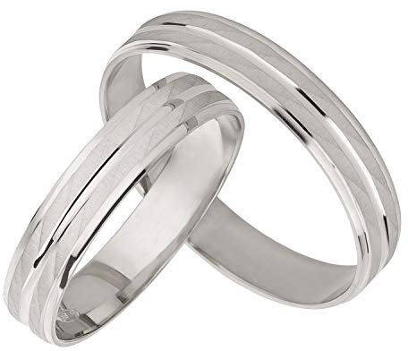 Ardeo Aurum Trauringe Damenring und Herrenring aus 375 Gold Weißgold Paarpreis massiv hochglanz diamantiert Eheringe