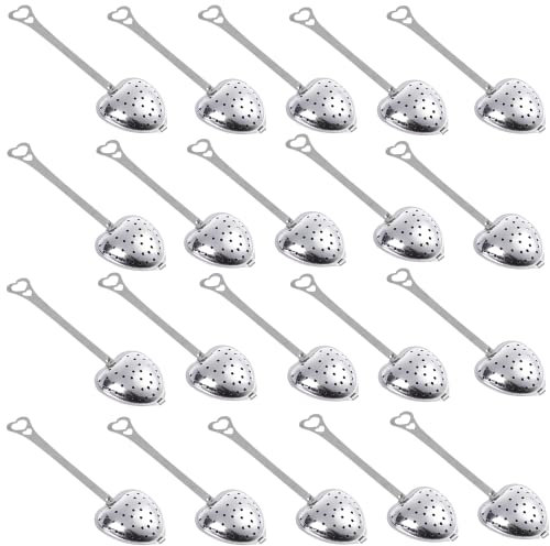 20 Pieces Heart Shaped Tea Infuser Stainless Steel Long Grip Mesh Tea Strainer Ball, Reusable Tea Spoon Diffuser with Snap for Loose Tea Leaf Spice Herb Flavoring, 5.51 x 1.57IN