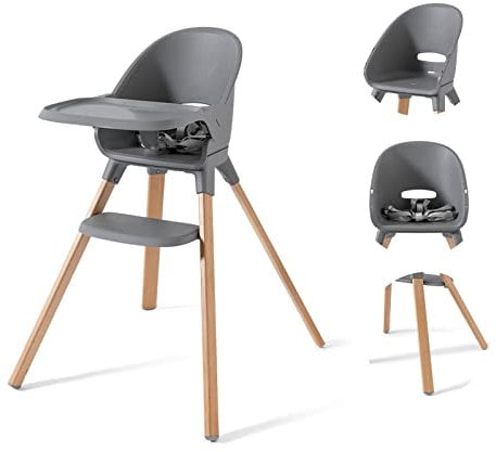 Twistshake Chaise Haute pour Bébé - Gris | Fabriqué en Bois de Hêtre | Plateau Amovible - Harnais 5 Points - Léger | Chaise Haute pour Bébé avec Repose-Pieds | Idéal pour 6-36 Mois ou Jusqu'à 15 kg