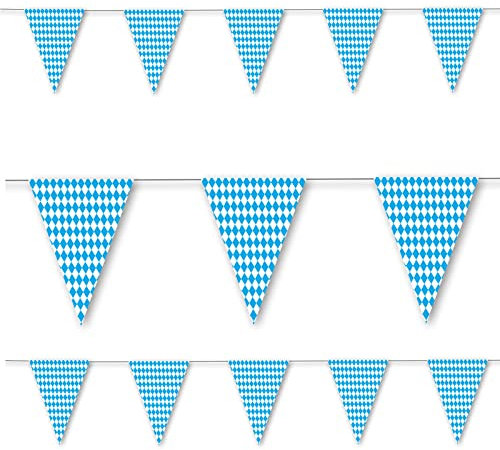 3,5m Wimpelkette * OKTOBERFEST/BAYERN * als Deko für Bayern-Party und Bierfest | Mottoparty Girlande Dekoration Blau Weiß Raute