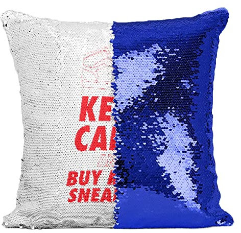 Fabulous Kissen mit Paillettenbezug Blau Keep Calm and Buy More Sneakers Red Sneakerhead Kollektion Schuhe Hobby Kicks