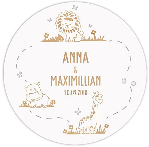LAUBLUST Namensschild personalisiert - Dschungel Serie - Weiß - Holzschild für Kinderzimmer - Wanddeko Holz - Babygeschenke zur Geburt Mädchen - Geschenk Zwillinge - Namensschilder für Geschwister