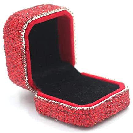 Bestbling Caja de cristal de lujo para anillos, pendientes, colgantes, joyas, caja de almacenamiento para anillo de propuesta, ceremonia, aniversario de boda, día de San Valentín (rojo)