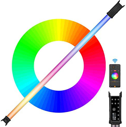 LUXCEO RGB - Lampada video a LED, 1,13 m, 30 W, RGB a LED, con controllo tramite applicazione 3000 lm, 2000 K-10000 K, illuminazione per fotografia portatile, batteria integrata, fotografia studio