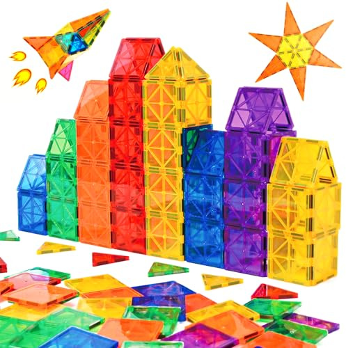 Gemmicc Tuiles Magnétiques, Jeux de Construction Magnétiques pour Enfants, Jouets Éducatifs STEM, Blocs Magnétiques à Empiler pour Garçons et Filles, Set de Démarrage 55 Pièces, 3-9 Ans