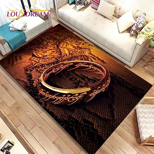 BBAUER L-Ord of The Rings H-Obbit Print Flanell Teppich Home Türmatte Dekor Spiel rutschfeste Fußmatte Teppich F84 120×180CM